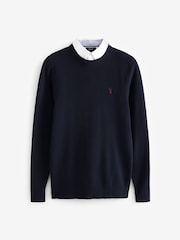 Navy Blue Oxford Crew Neck Regular Mock Shirt Jumper - Image 5 of 7