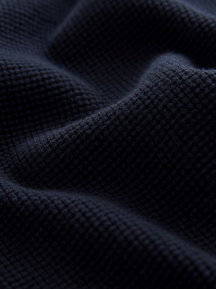 Navy Blue Oxford Crew Neck Regular Mock Shirt Jumper - Image 7 of 7