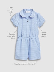 Blue Zip Front Cotton Rich Gingham School Playsuit (3-14yrs) - Image 3 of 5