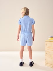 Blue Zip Front Cotton Rich Gingham School Playsuit (3-14yrs) - Image 4 of 5