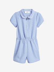 Blue Zip Front Cotton Rich Gingham School Playsuit (3-14yrs) - Image 6 of 8