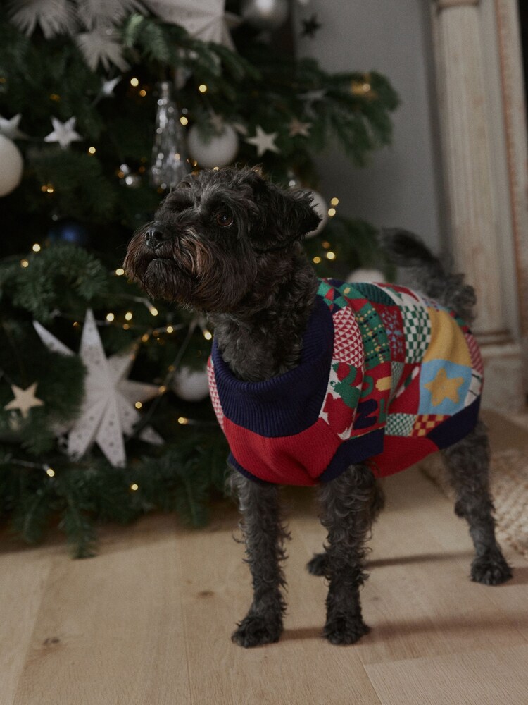 Navy Blue/Red Patchwork Matching Family Pet Knitted Christmas Jumper - Image 2 of 6