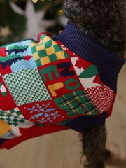 Navy Blue/Red Patchwork Matching Family Pet Knitted Christmas Jumper - Image 3 of 6