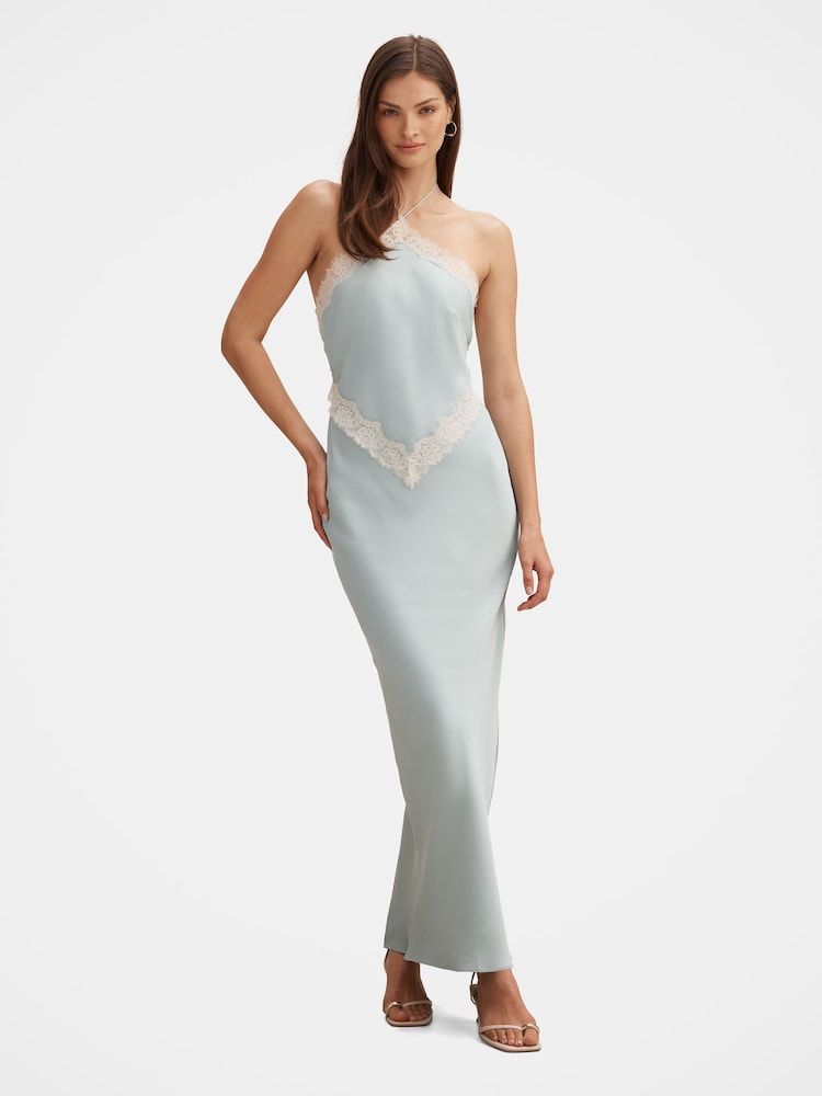 Forever New Blue Kelli Lace Strappy Satin Maxi Dress - Image 1 of 4