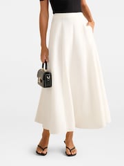 Forever New White Georgina Godet Skirt Contains Linen - Image 1 of 5