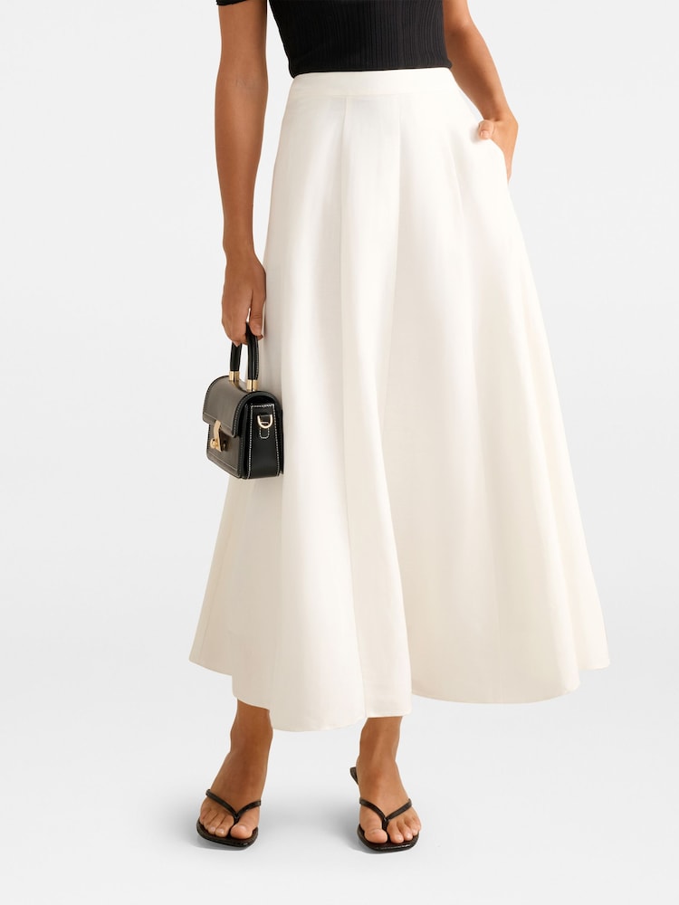 Forever New White Georgina Godet Skirt Contains Linen - Image 1 of 5