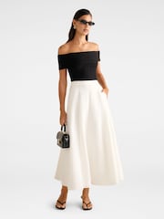 Forever New White Georgina Godet Skirt Contains Linen - Image 5 of 5