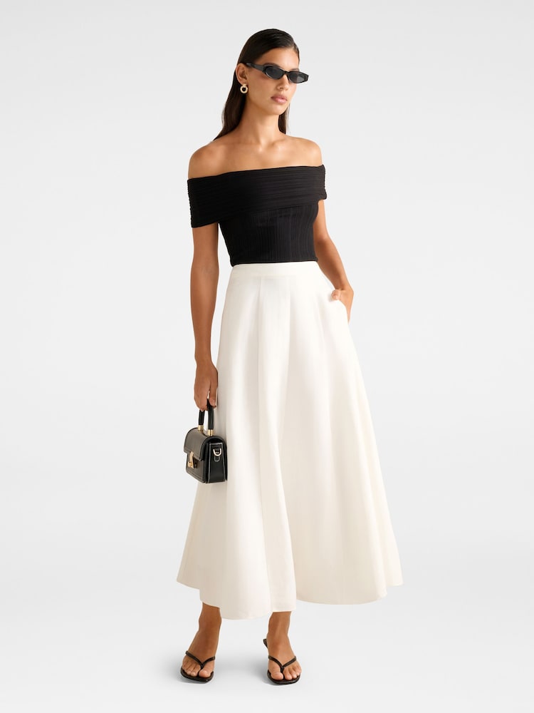 Forever New White Georgina Godet Skirt Contains Linen - Image 5 of 5