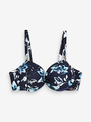 Navy Floral Peach Pink Shape Enhancing Bikini Top - Image 4 of 4