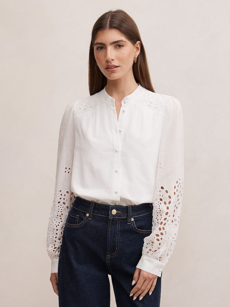 Forever New White Sutton Embroidered Detail Blouse - Image 1 of 5 Forever New White Sutton Embroidered Detail Blouse - Image 1 of 5