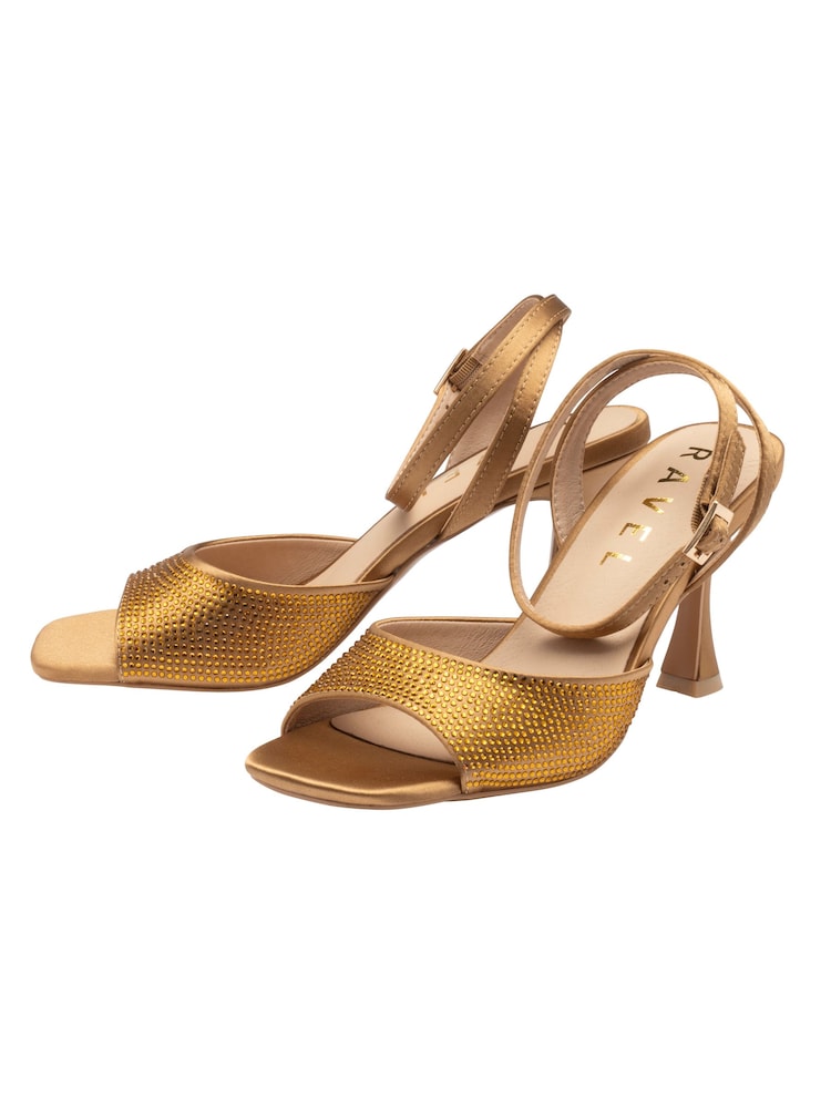 Ravel Gold Strappy Square Toe Satin And Diamante On A Shaped Heel Sandals - Image 2 of 4