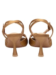 Ravel Gold Strappy Square Toe Satin And Diamante On A Shaped Heel Sandals - Image 3 of 4