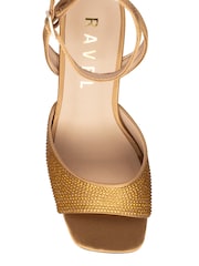 Ravel Gold Strappy Square Toe Satin And Diamante On A Shaped Heel Sandals - Image 4 of 4