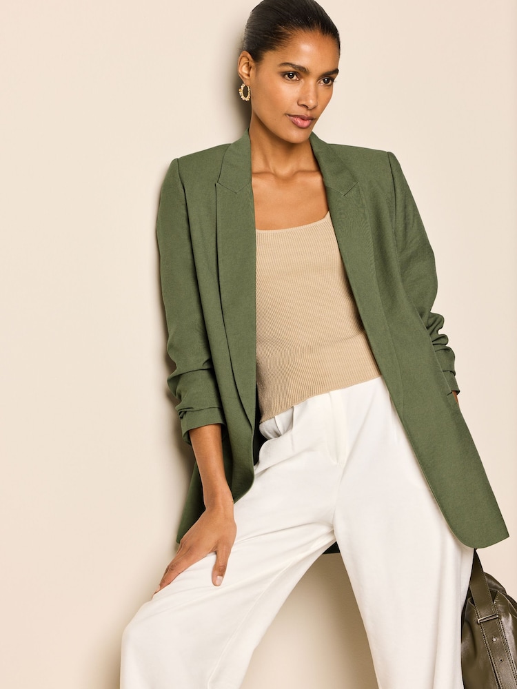 Khaki Green Relaxed Fit Edge to Edge Blazer - Image 1 of 6