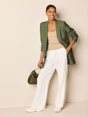 Khaki Green Relaxed Fit Edge to Edge Blazer - Image 2 of 6