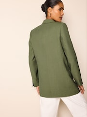 Khaki Green Relaxed Fit Edge to Edge Blazer - Image 3 of 6
