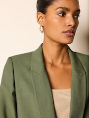 Khaki Green Relaxed Fit Edge to Edge Blazer - Image 4 of 6