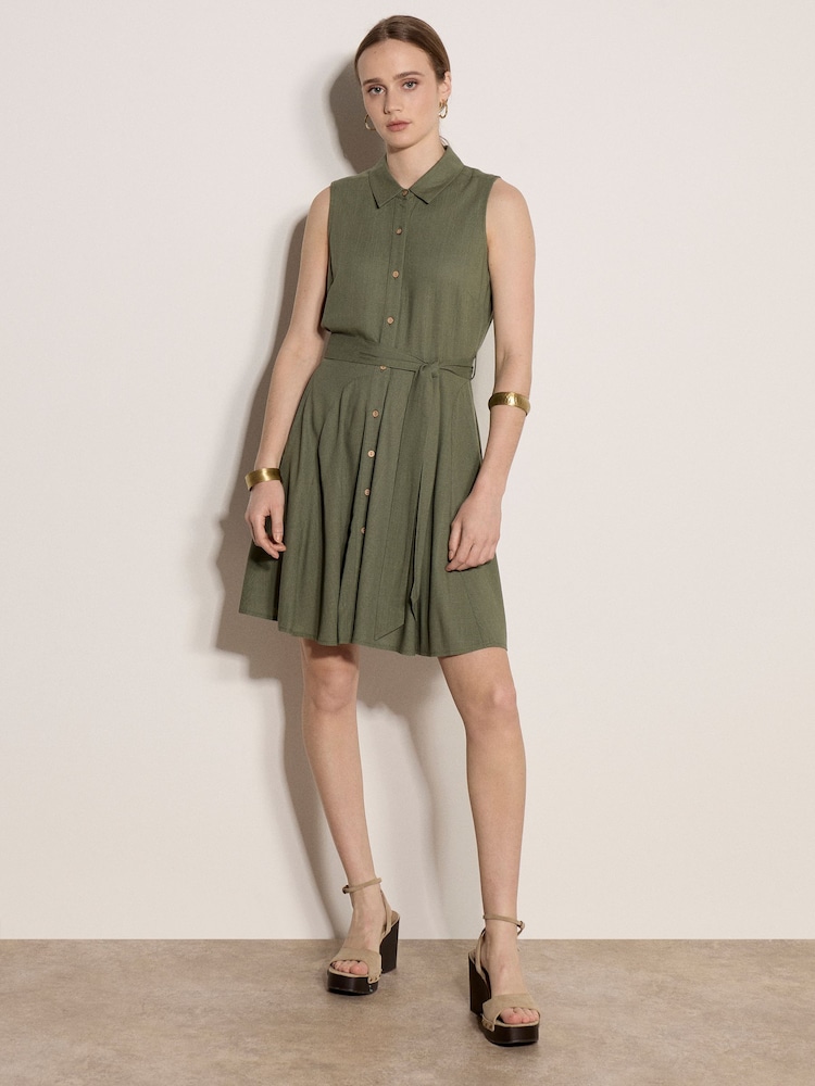 Apricot Green Linen Blend Shirt Mini Dress - Image 1 of 4