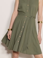 Apricot Green Linen Blend Shirt Mini Dress - Image 4 of 4