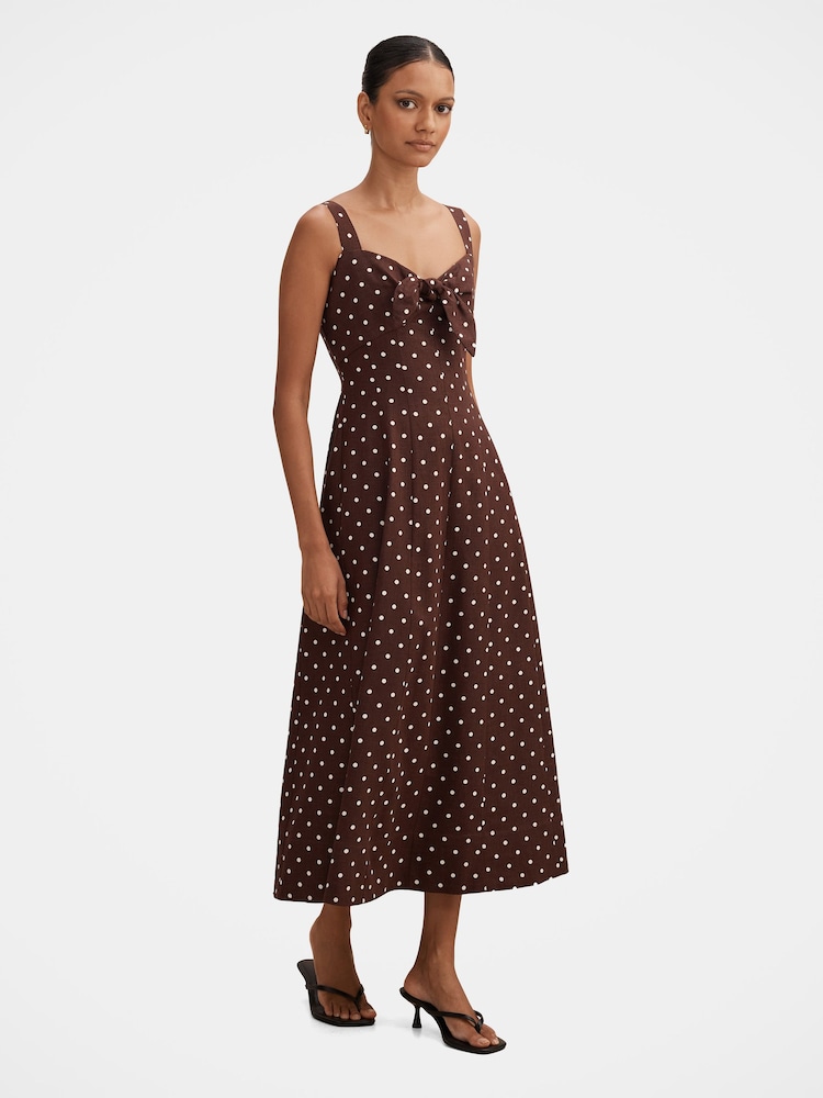 Forever New Brown Kara Petite Tie Front Midi Dress - Image 4 of 4 Forever New Brown Kara Petite Tie Front Midi Dress - Image 4 of 4