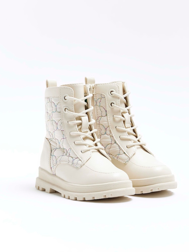 River Island Cream Girls Rainbow Stitch Boots - Image 2 of 4 River Island Cream Girls Rainbow Stitch Boots - Image 2 of 4