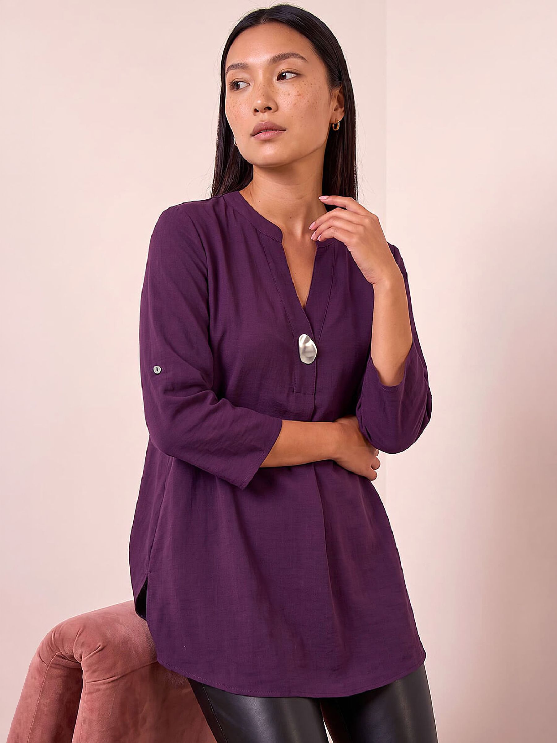 Roman Women's Button Front Longline Top in Purple | Size: 20 - Image 6