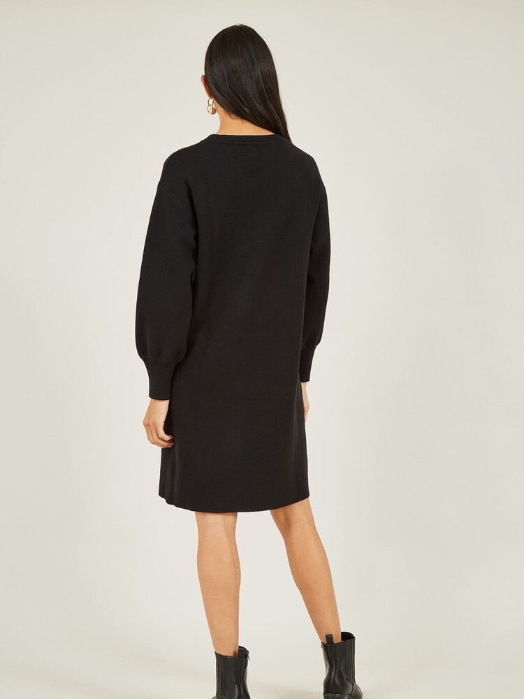Yumi Black Relaxed Fit Intarsia Star Print Tunic Dress - Image 2 of 5