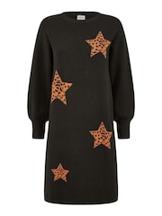 Yumi Black Relaxed Fit Intarsia Star Print Tunic Dress - Image 5 of 5