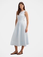 Forever New Blue Pure Linen Rosie Sleeveless Tuck Midi Dress - Image 4 of 4