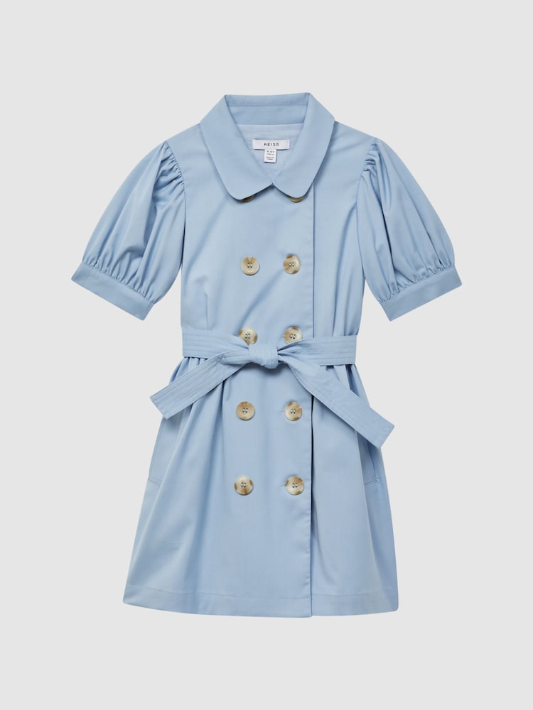 Reiss Blue Naomi Senior Puff Sleeve Belted Dress - Image 2 of 6