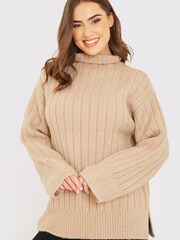 In The Style Brown Gemma Louise Miles High Neck Longline Jumper With Side Splits - Image 2 of 5