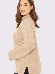 In The Style Brown Gemma Louise Miles High Neck Longline Jumper With Side Splits - Image 3 of 5