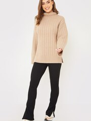 In The Style Brown Gemma Louise Miles High Neck Longline Jumper With Side Splits - Image 4 of 5
