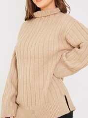 In The Style Brown Gemma Louise Miles High Neck Longline Jumper With Side Splits - Image 5 of 5