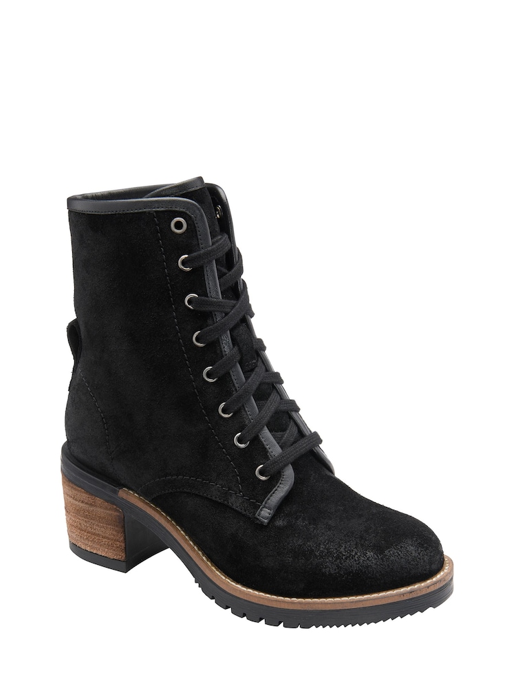 Ravel Black Suede Leather Lace Up Cleated Ankle Boots - Image 1 of 4 Ravel Black Suede Leather Lace Up Cleated Ankle Boots - Image 1 of 4