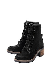 Ravel Black Suede Leather Lace Up Cleated Ankle Boots - Image 2 of 4
