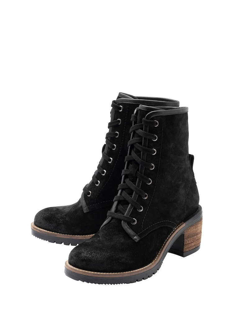 Ravel Black Suede Leather Lace Up Cleated Ankle Boots - Image 2 of 4 Ravel Black Suede Leather Lace Up Cleated Ankle Boots - Image 2 of 4