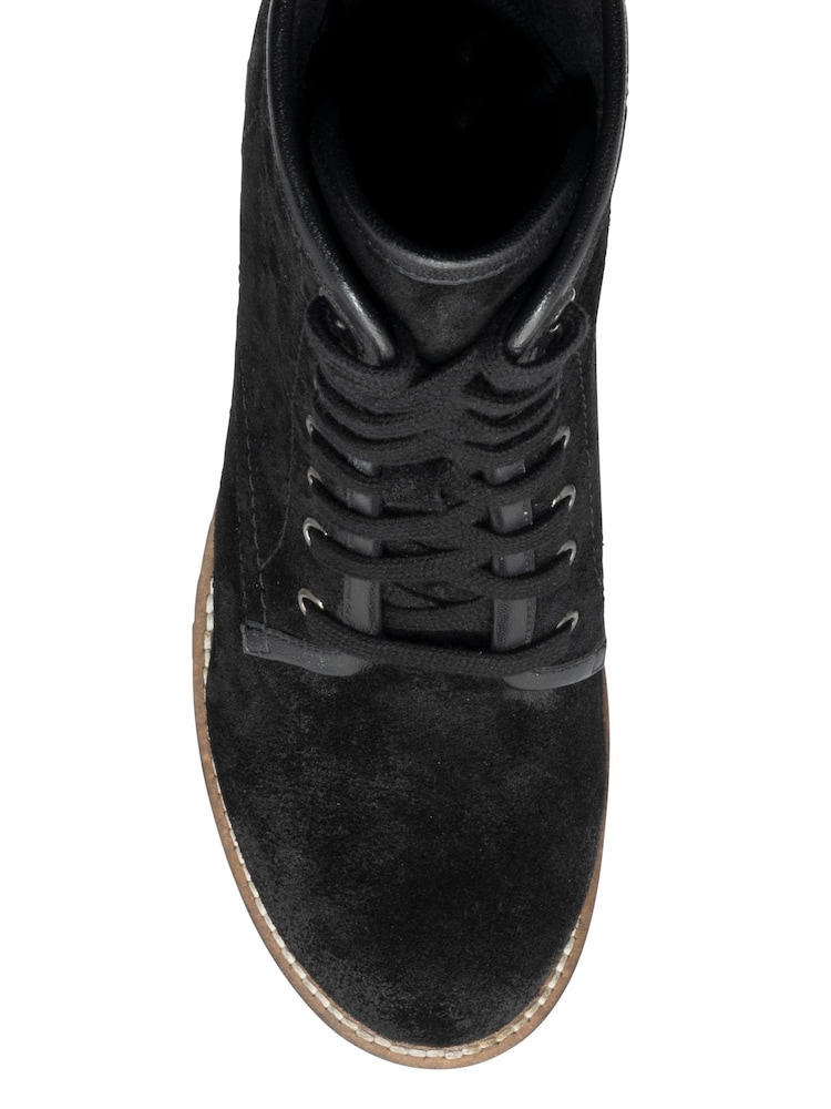 Ravel Black Suede Leather Lace Up Cleated Ankle Boots - Image 4 of 4 Ravel Black Suede Leather Lace Up Cleated Ankle Boots - Image 4 of 4