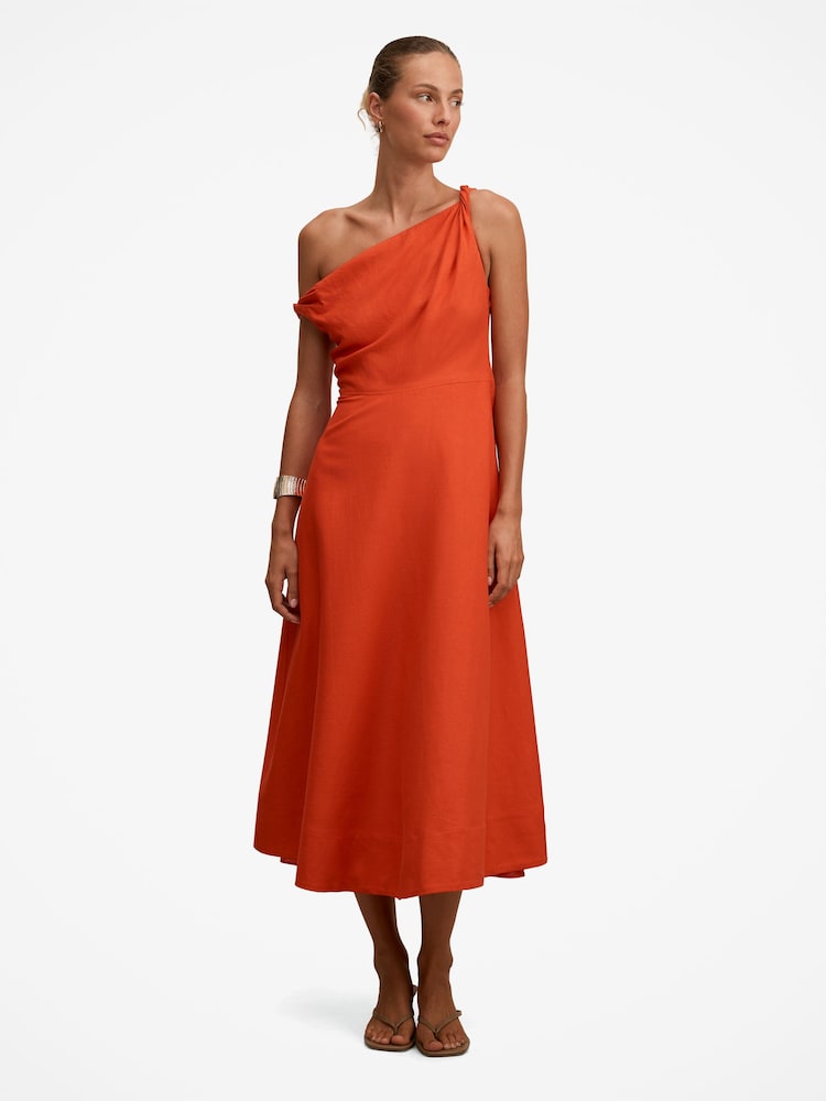 Forever New Orange Vinetta Asymmetric Contains Linen Twist Midi Dress - Image 1 of 4 Forever New Orange Vinetta Asymmetric Contains Linen Twist Midi Dress - Image 1 of 4