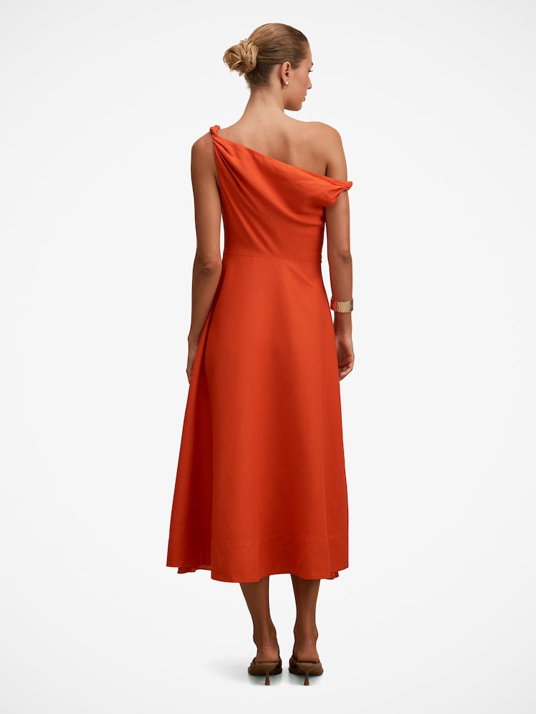 Forever New Orange Vinetta Asymmetric Contains Linen Twist Midi Dress - Image 2 of 4 Forever New Orange Vinetta Asymmetric Contains Linen Twist Midi Dress - Image 2 of 4