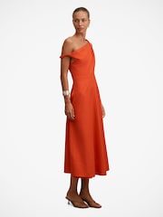 Forever New Orange Vinetta Asymmetric Contains Linen Twist Midi Dress - Image 4 of 4