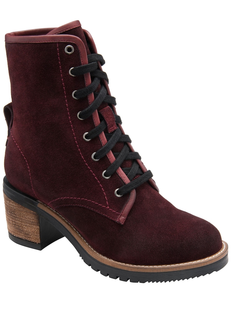 Ravel Red Suede Leather Lace Up Cleated Ankle Boots - Image 1 of 2 Ravel Red Suede Leather Lace Up Cleated Ankle Boots - Image 1 of 2