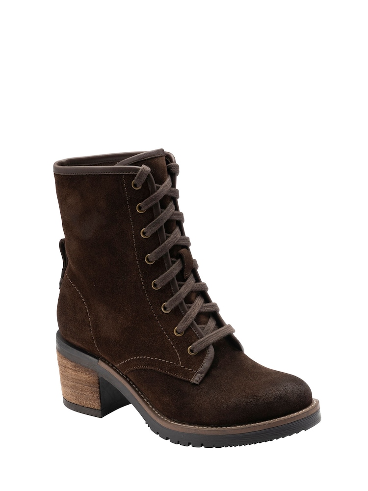Ravel Brown Suede Leather Lace Up Cleated Ankle Boots - Image 1 of 4 Ravel Brown Suede Leather Lace Up Cleated Ankle Boots - Image 1 of 4