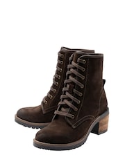 Ravel Brown Suede Leather Lace Up Cleated Ankle Boots - Image 2 of 4