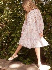 Laura Ashley White/Pink Long Sleeve Frill Mesh Dress - Image 1 of 8