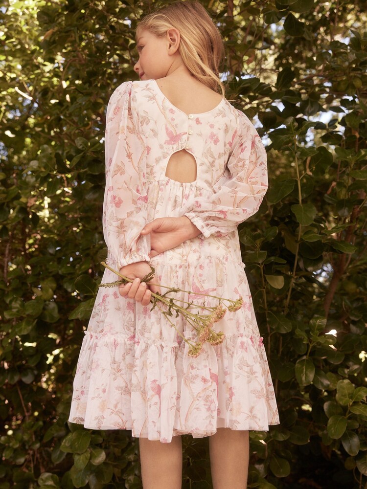Laura Ashley White/Pink Long Sleeve Frill Mesh Dress - Image 2 of 8
