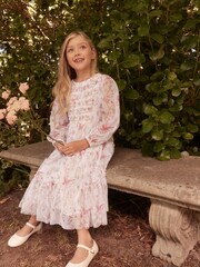 Laura Ashley White/Pink Long Sleeve Frill Mesh Dress - Image 3 of 8