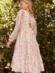 Laura Ashley White/Pink Long Sleeve Frill Mesh Dress - Image 4 of 8