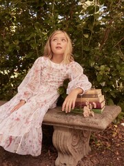 Laura Ashley White/Pink Long Sleeve Frill Mesh Dress - Image 7 of 8