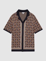 Reiss Navy Lotus Knitted Cuban Collar Shirt - Image 2 of 6
